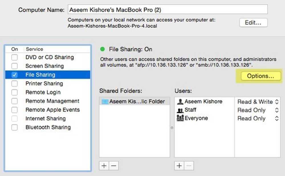 File sharing c. Имя MACBOOK. Share files between Mac and PC. Share options.