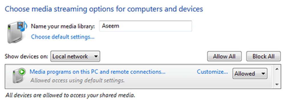 Connection allowed. Media programs on this PC and Remote connections.