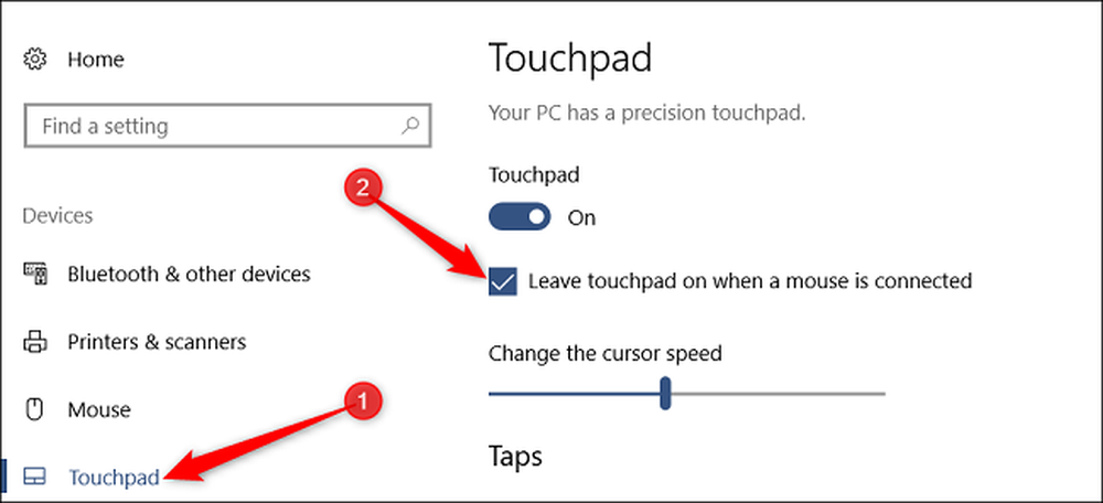 Отключить Touchpad когда мышь подключена Windows 10.