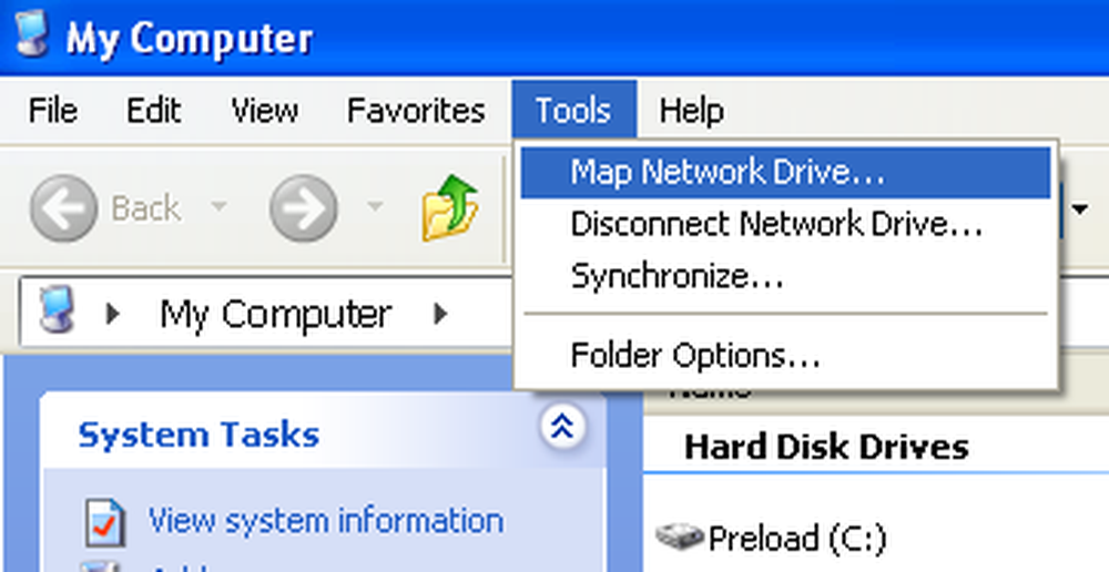 Network options. Tools|Map Network Drive.