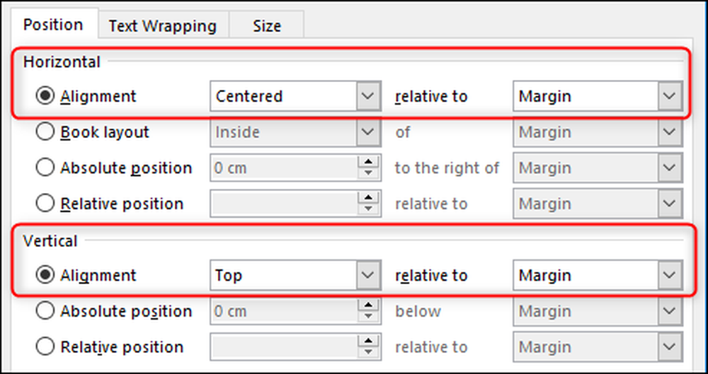 Position relative center