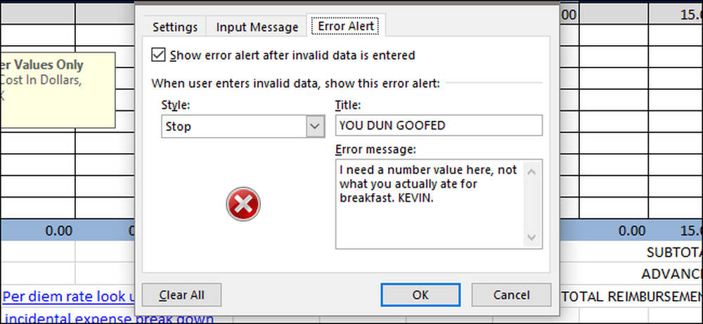 Invalid data format. Alert Error.