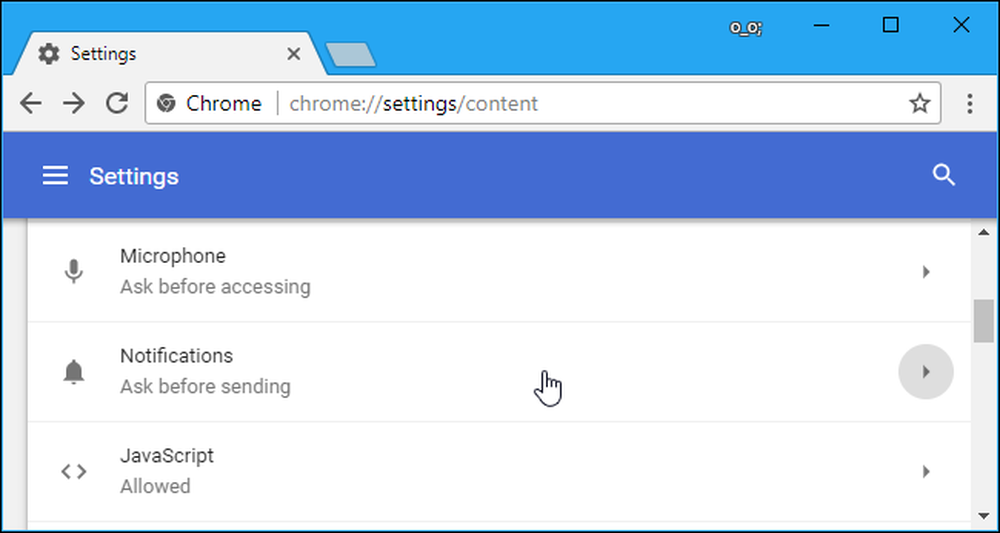 Browser settings content notifications