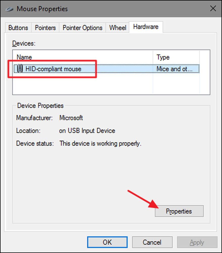 Button properties. Microsoft Hid-Compliant Mouse.