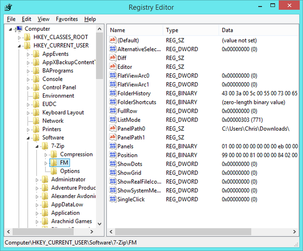 Windows registry editor