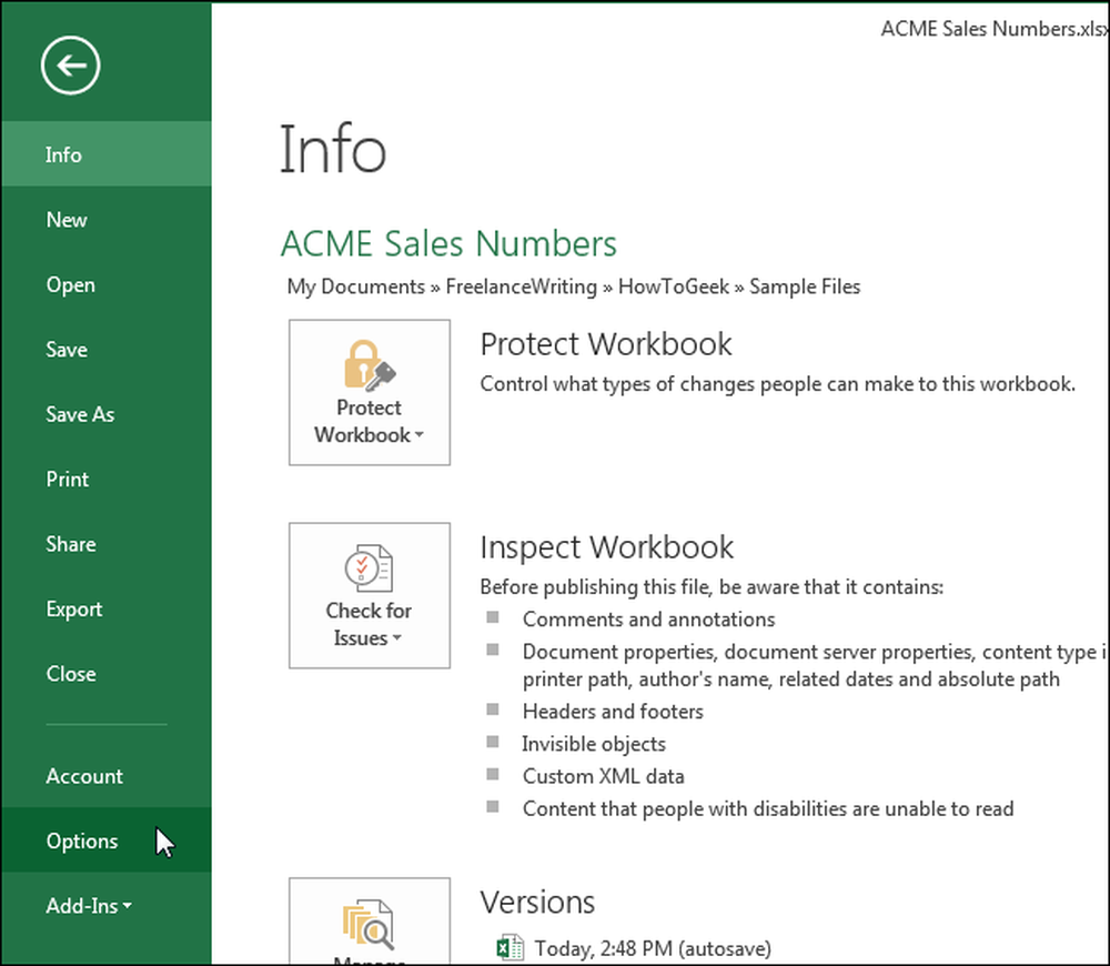 Account options. File options. Sales in numbers.